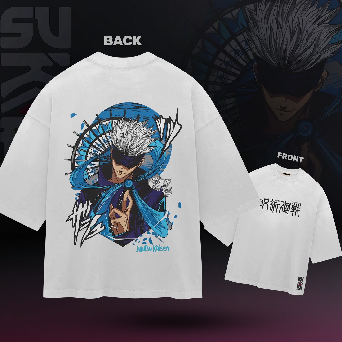 Gojo Satoru T-Shirt – Jujutsu Kaisen – Oversized Drop Shoulder Baggy Fit – Design 005