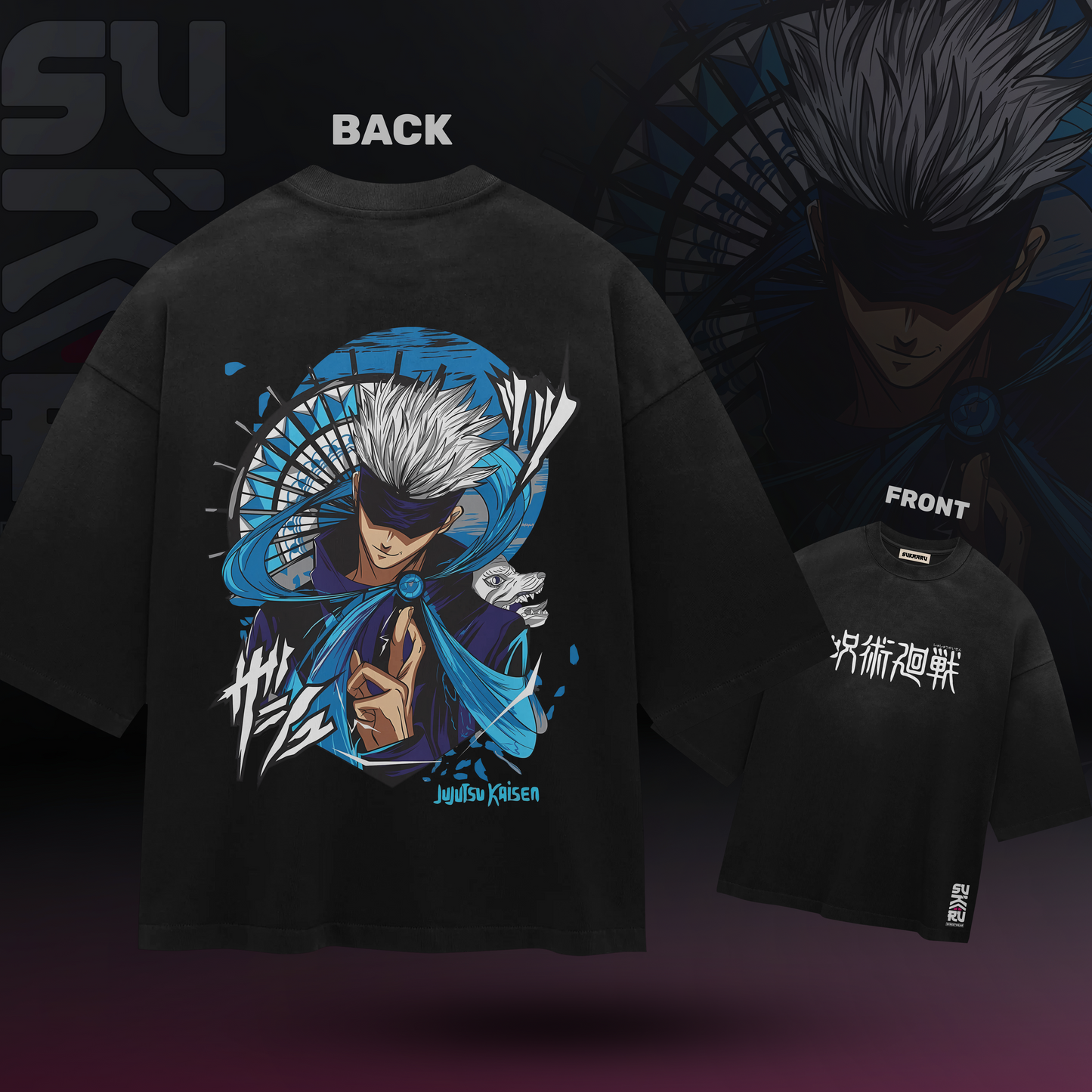 Gojo Satoru T-Shirt – Jujutsu Kaisen – Oversized Drop Shoulder Baggy Fit – Design 005