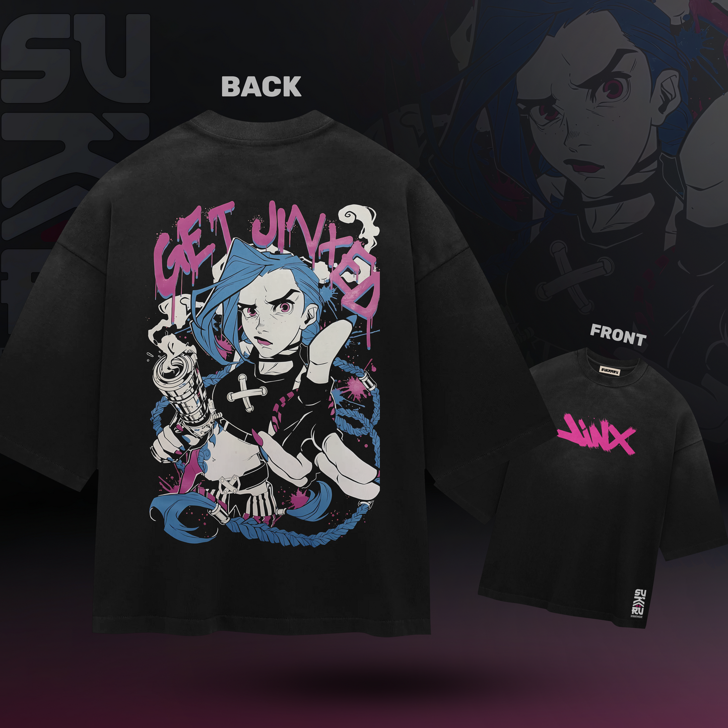 Jinx T-Shirt – Arcane – Oversized Drop Shoulder Baggy Fit – Design 001