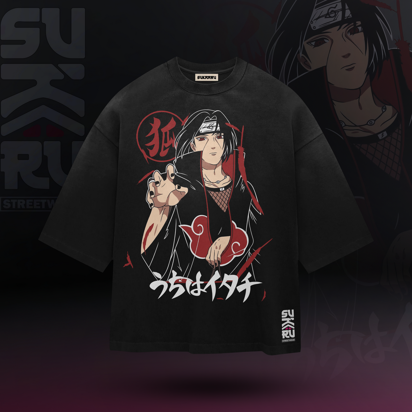 Itachi T-Shirt – Naruto – Oversized Drop Shoulder Baggy Fit – Design 002