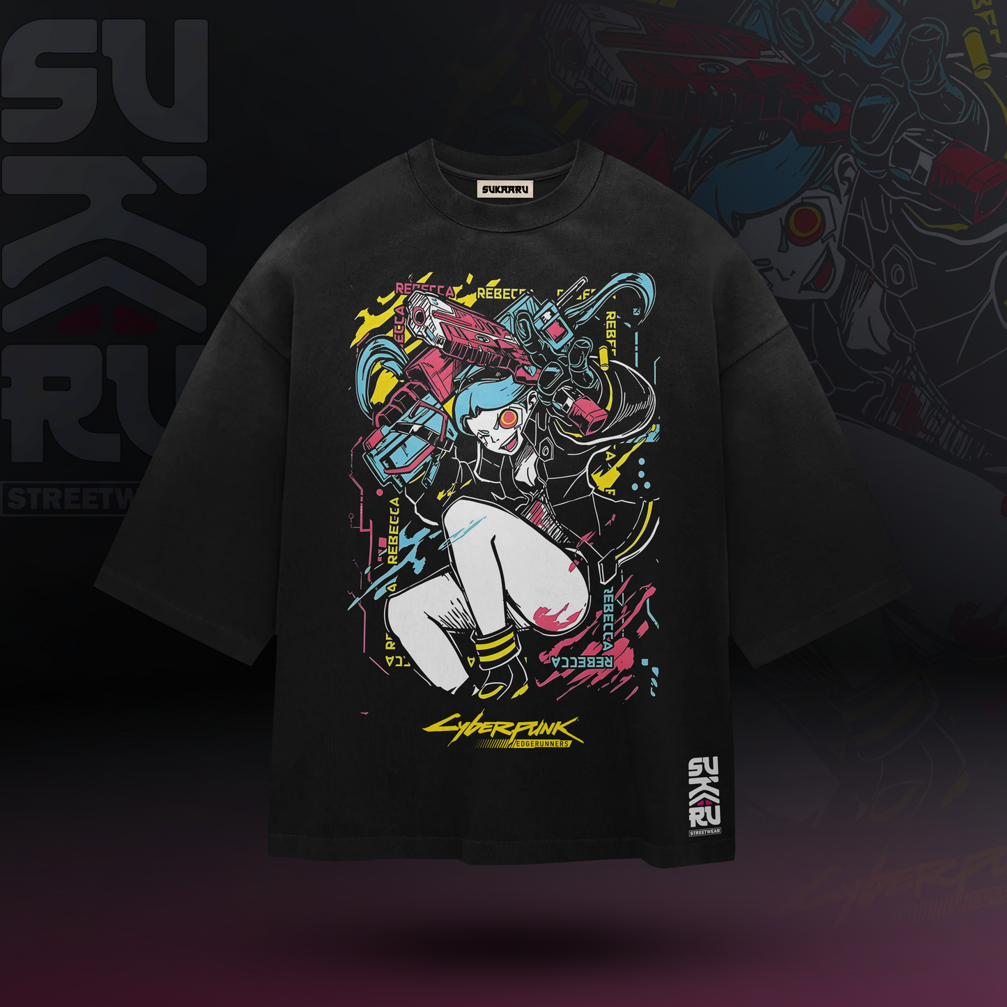 Rebecca T-Shirt - Cyberpunk Edgerunners - Oversized Drop Shoulder Baggy Fit