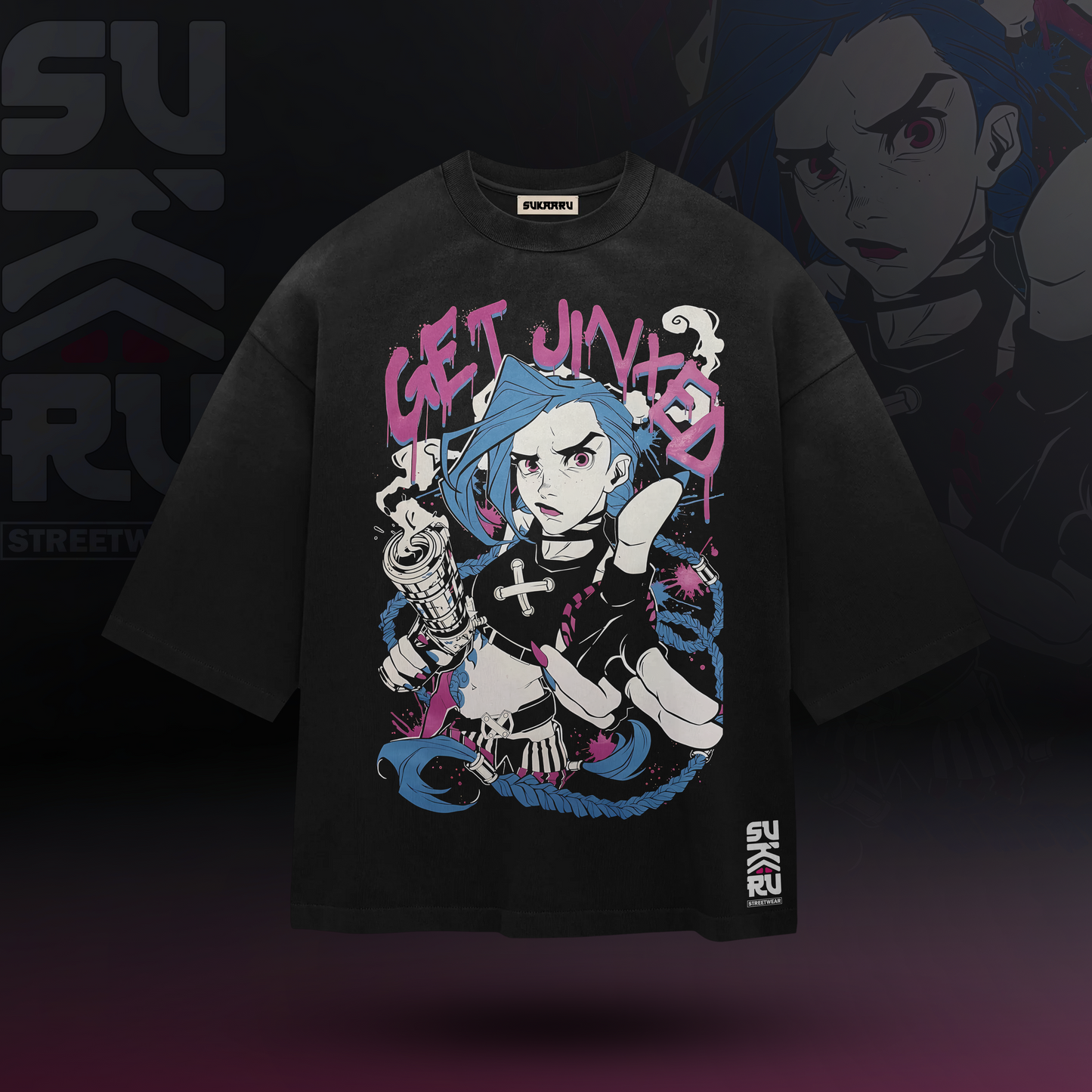 Jinx T-Shirt – Arcane – Oversized Drop Shoulder Baggy Fit – Design 001