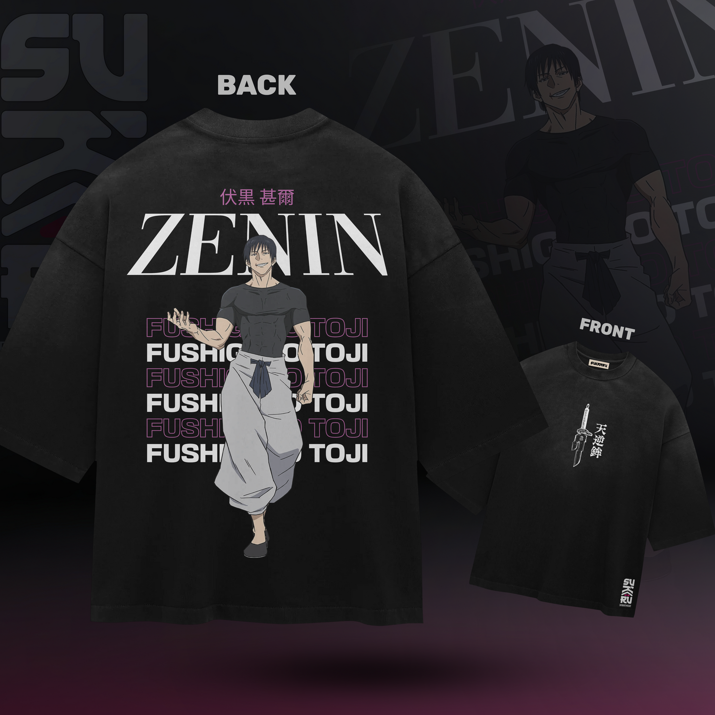 Toji Zenin T-Shirt – Jujutsu Kaisen – Oversized Drop Shoulder Baggy Fit – Design 001