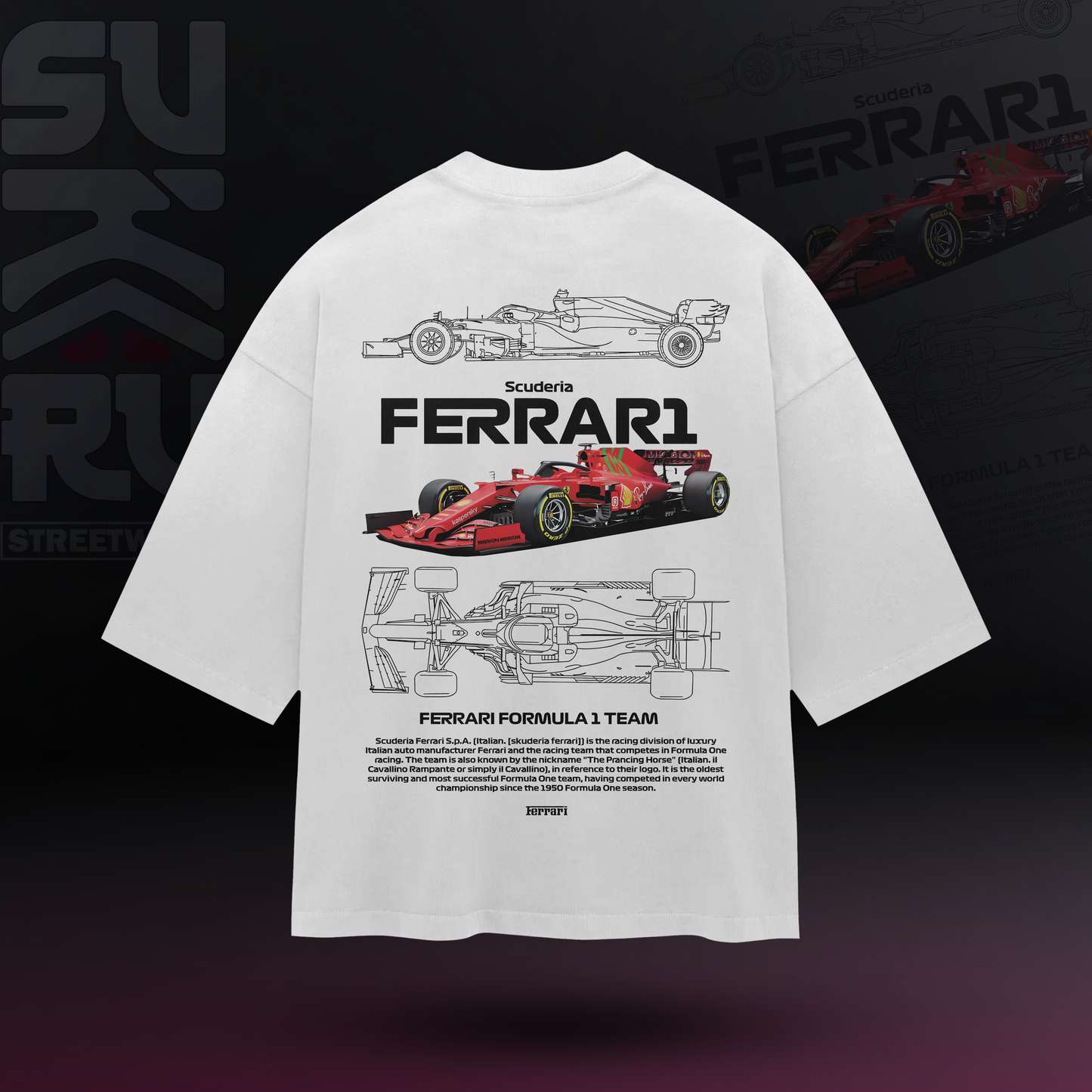 F1 T-Shirt - Cars Culture - Oversized Drop Shoulder Baggy Fit - Design 001