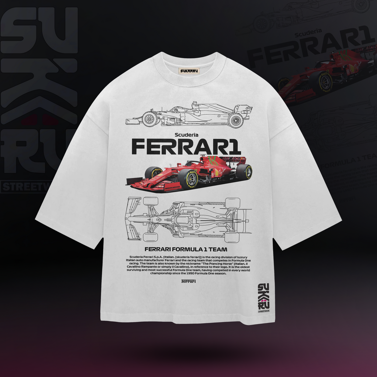 F1 T-Shirt - Cars Culture - Oversized Drop Shoulder Baggy Fit - Design 001