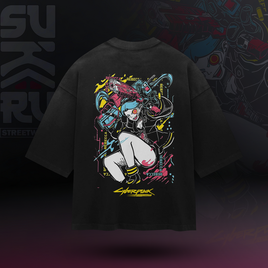 Rebecca T-Shirt - Cyberpunk Edgerunners - Oversized Drop Shoulder Baggy Fit