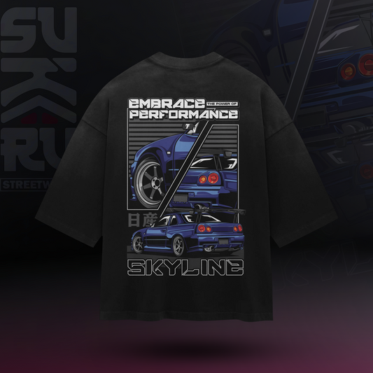 GTR Skyline T-Shirt - Cars Culture - Oversized Drop Shoulder Baggy Fit - Design 001