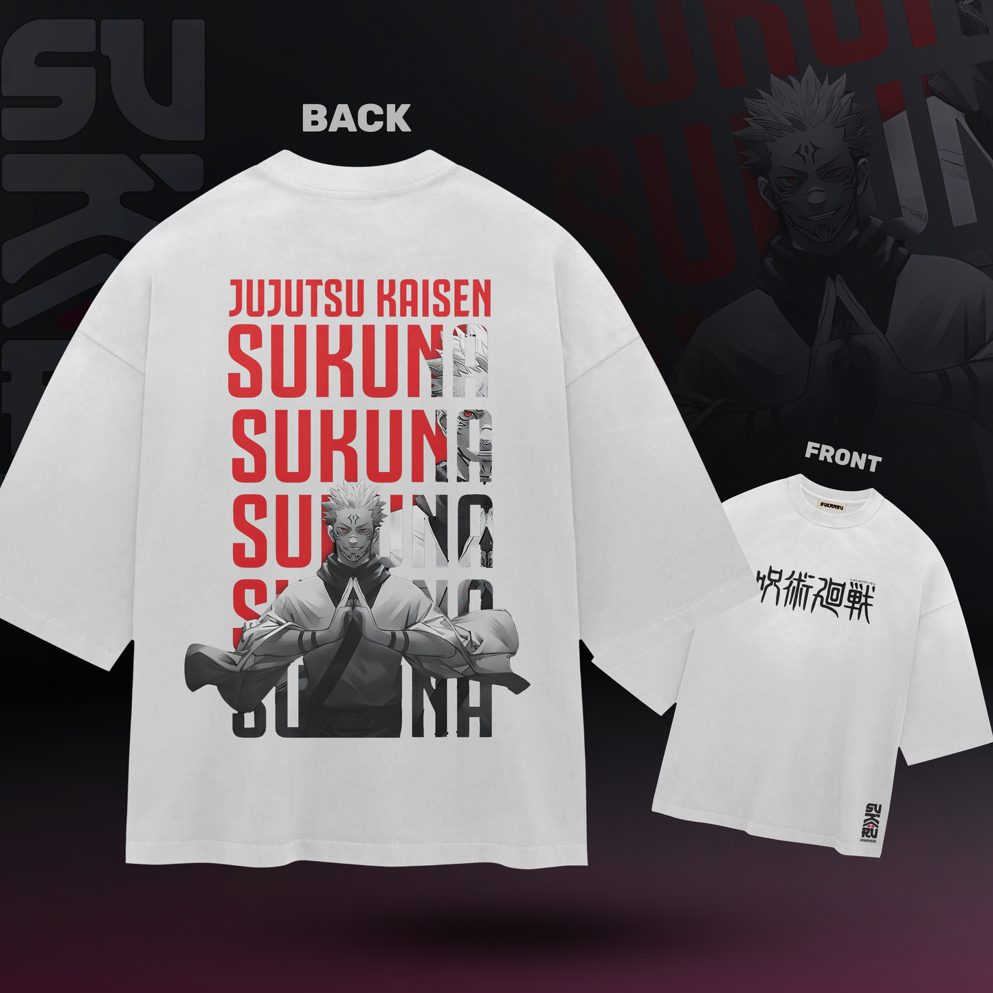 Ryomen Sukuna T-Shirt – Jujutsu Kaisen – Oversized Drop Shoulder Baggy Fit – Design 001