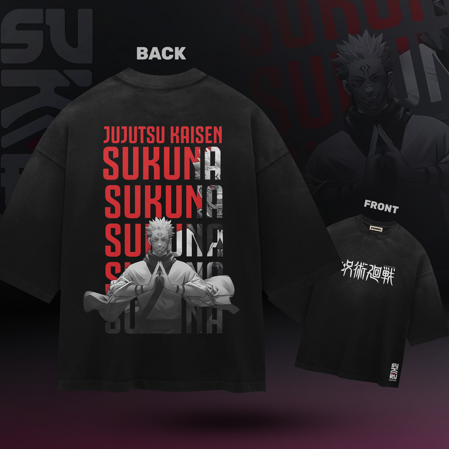 Ryomen Sukuna T-Shirt – Jujutsu Kaisen – Oversized Drop Shoulder Baggy Fit – Design 001