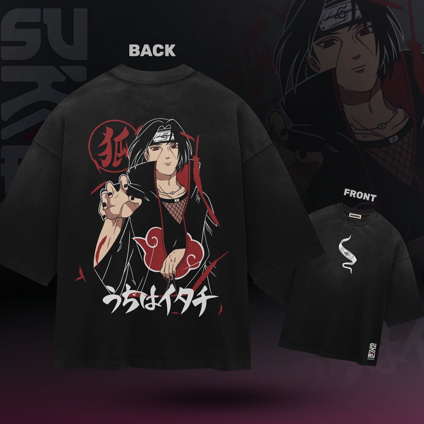 Itachi T-Shirt – Naruto – Oversized Drop Shoulder Baggy Fit – Design 002