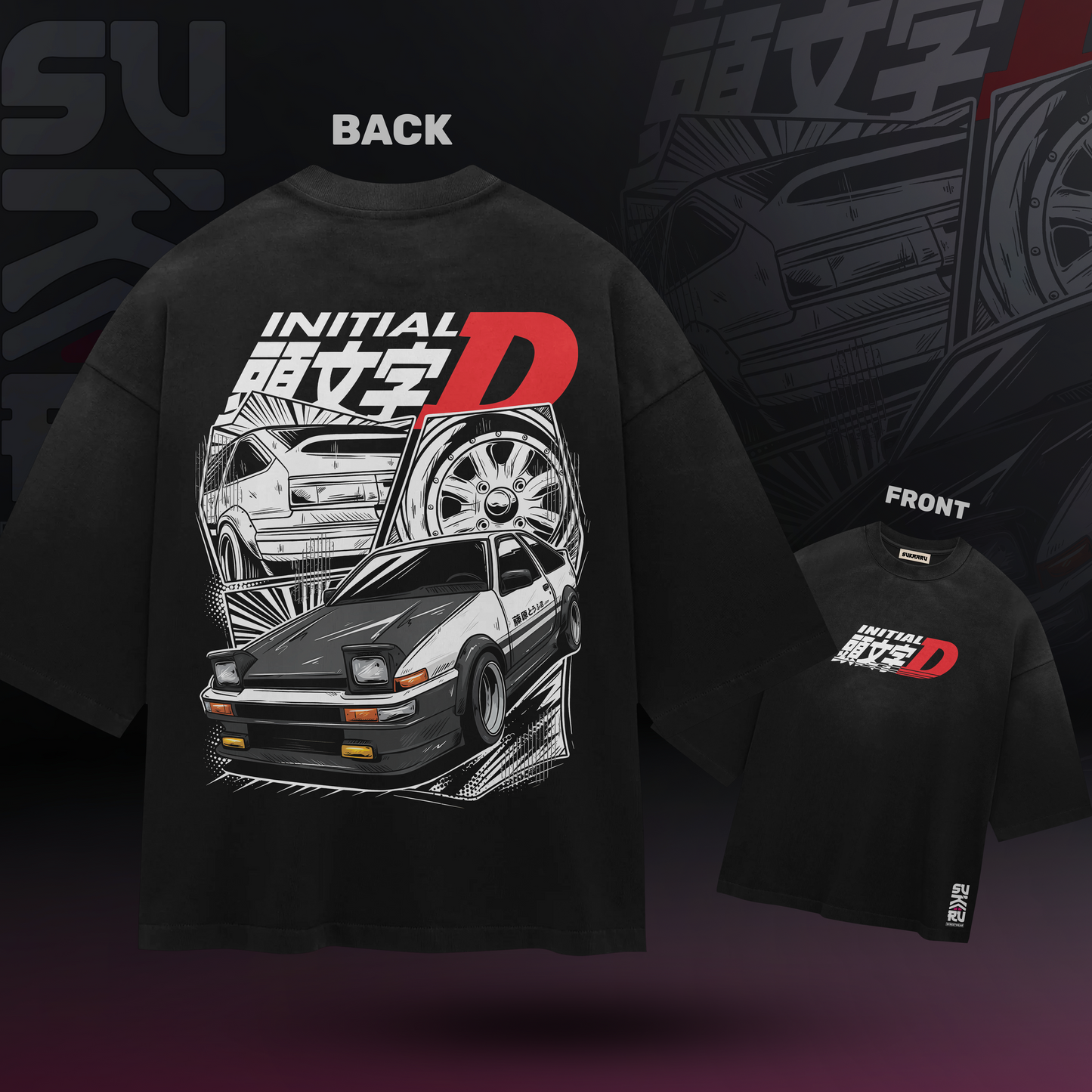 Initial D T-Shirt - Cars Culture - Oversized Drop Shoulder Baggy Fit - Design 001