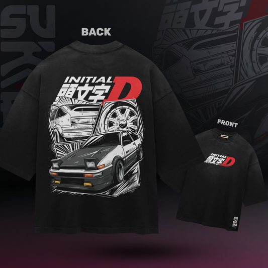 Initial D T-Shirt - Cars Culture - Oversized Drop Shoulder Baggy Fit - Design 001