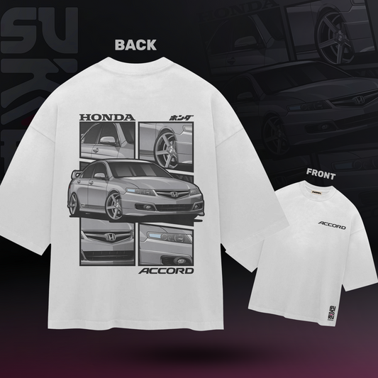 Honda Accord T-Shirt - Cars Culture - Oversized Drop Shoulder Baggy Fit - Design 001
