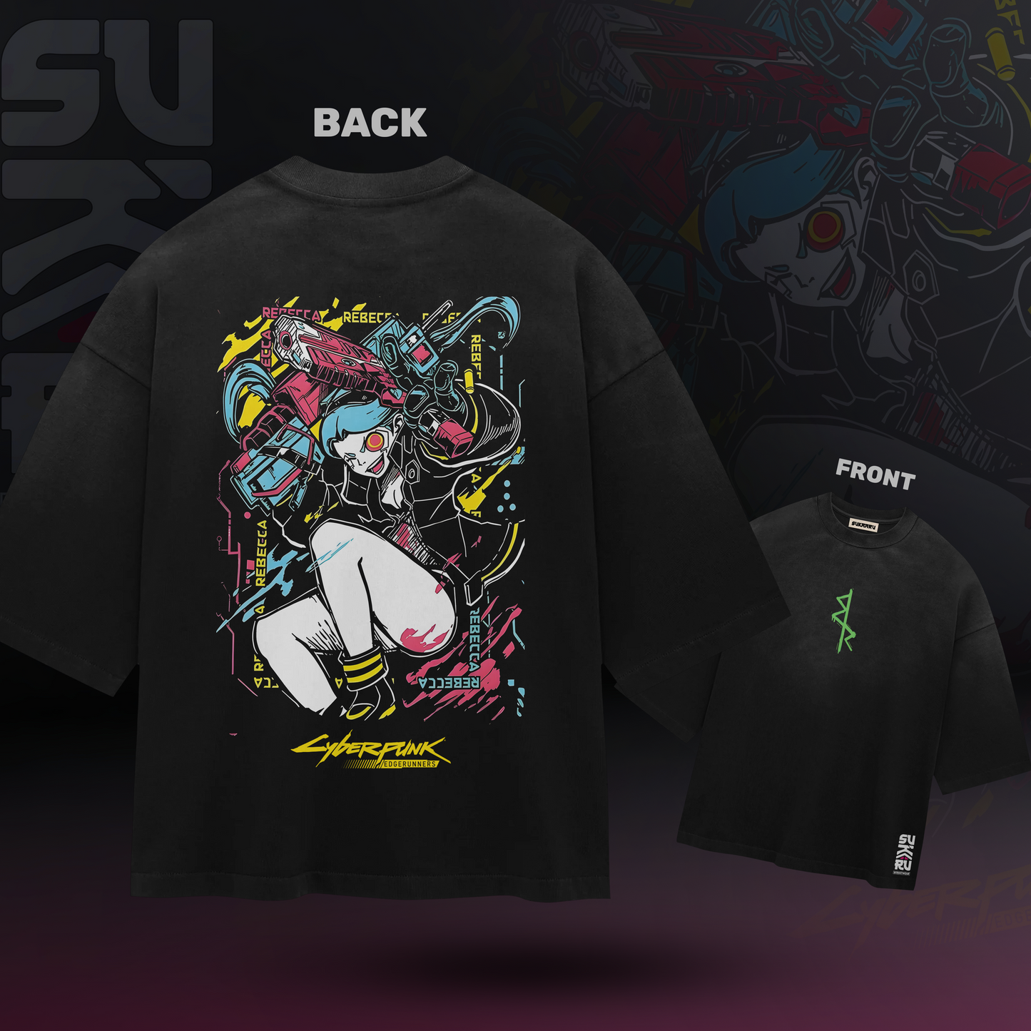 Rebecca T-Shirt - Cyberpunk Edgerunners - Oversized Drop Shoulder Baggy Fit