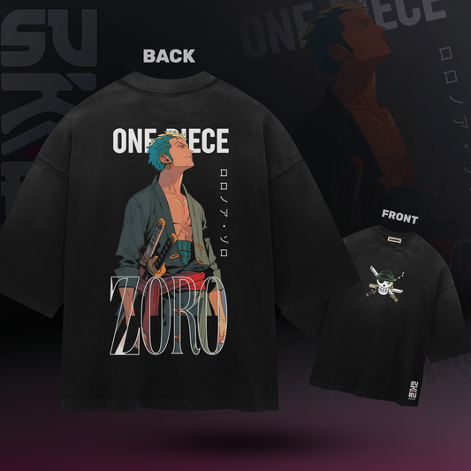Zoro T-Shirt - One Piece - Oversized Drop Shoulder Baggy Fit - Design 001