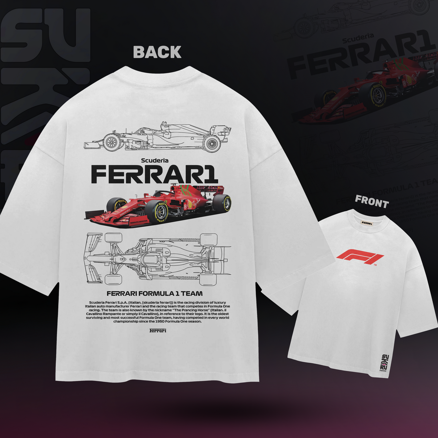 F1 T-Shirt - Cars Culture - Oversized Drop Shoulder Baggy Fit - Design 001