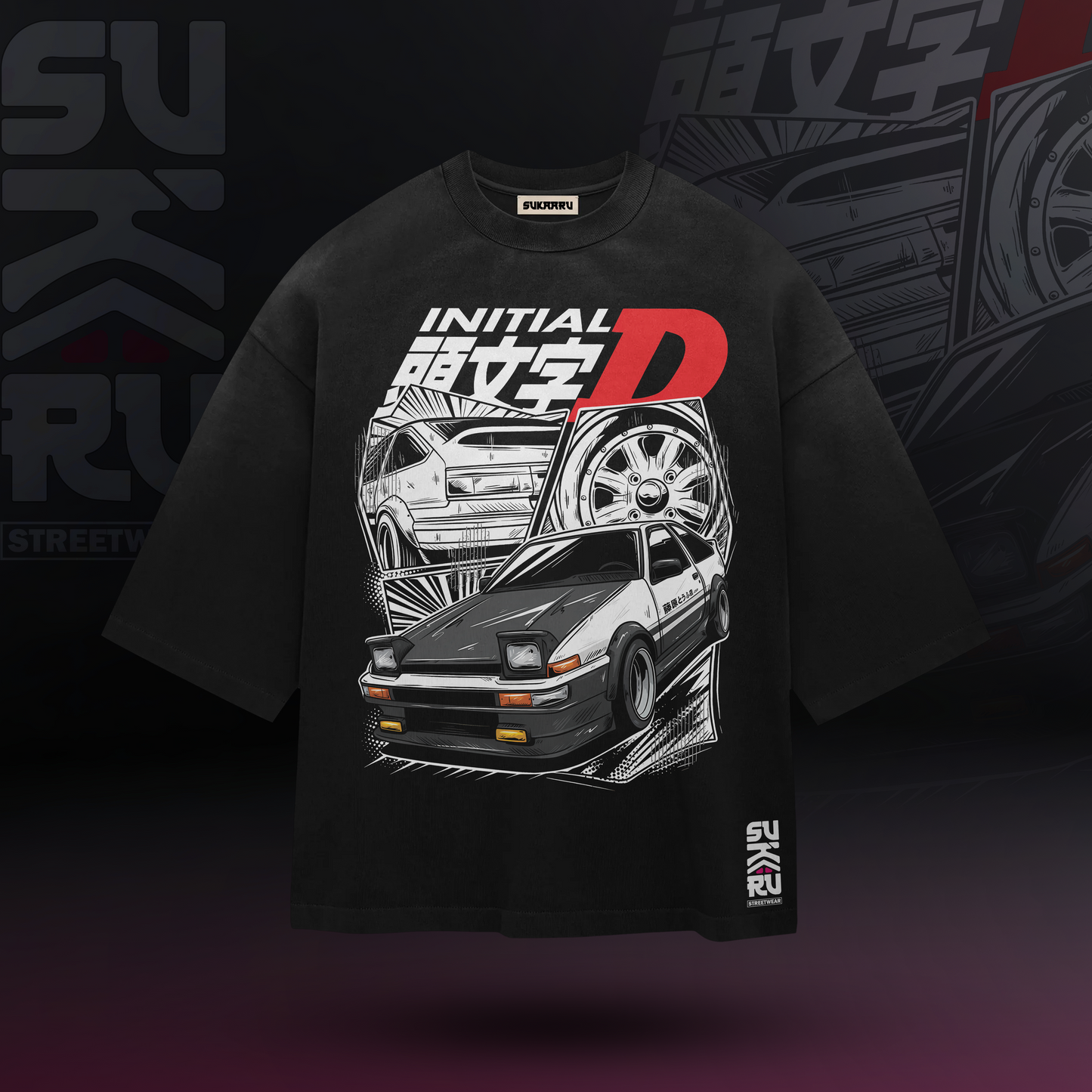 Initial D T-Shirt - Cars Culture - Oversized Drop Shoulder Baggy Fit - Design 001