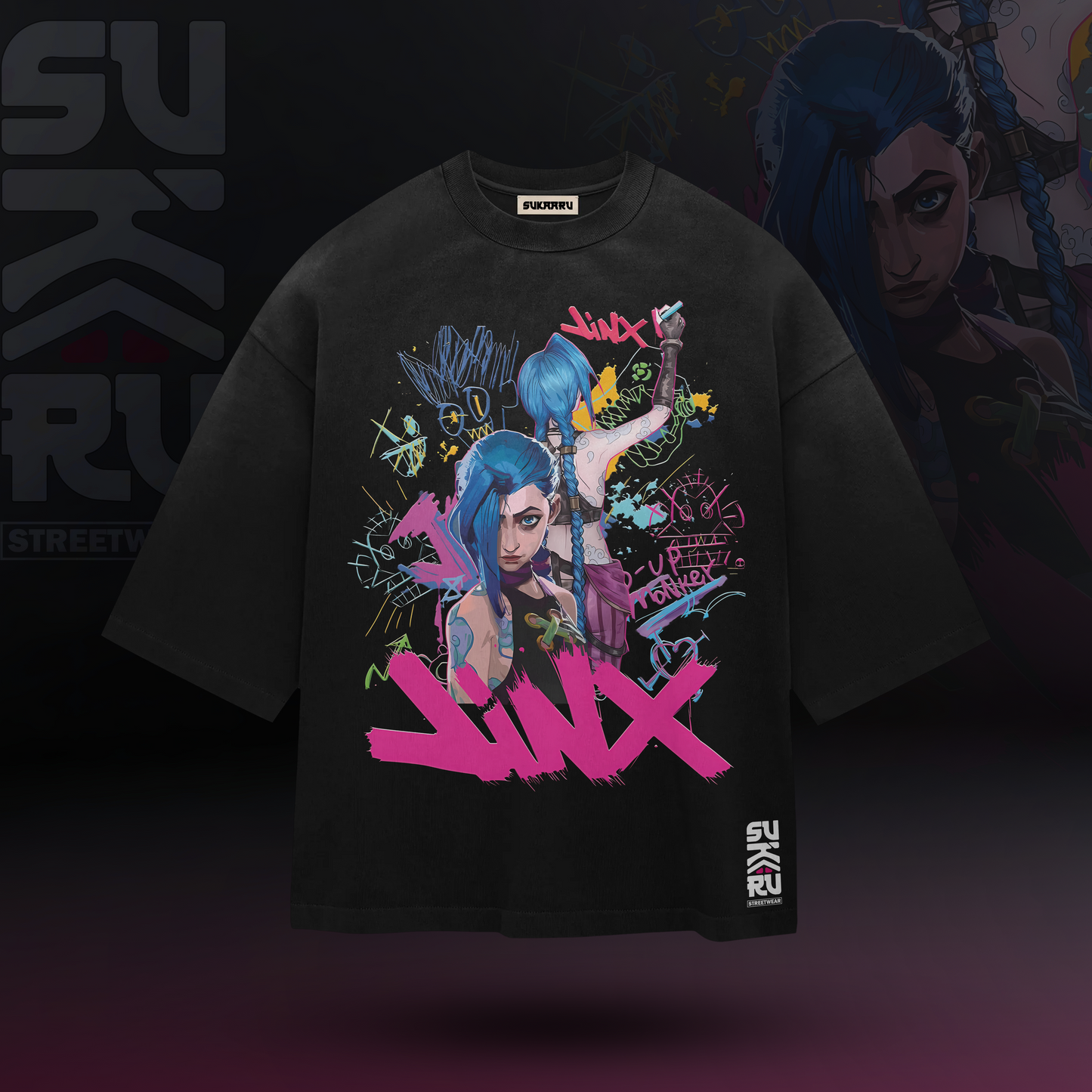 Jinx T-Shirt – Arcane – Oversized Drop Shoulder Baggy Fit – Design 002