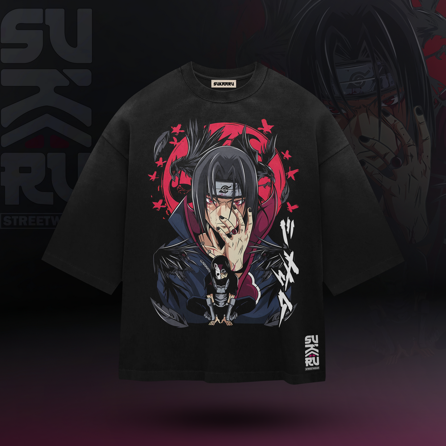 Itachi T-Shirt – Naruto – Oversized Drop Shoulder Baggy Fit – Design 001