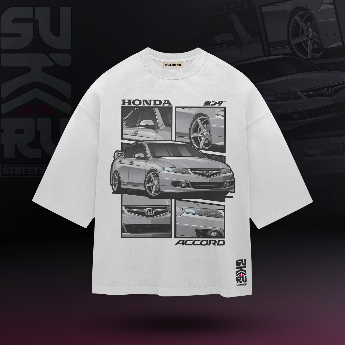 Honda Accord T-Shirt - Cars Culture - Oversized Drop Shoulder Baggy Fit - Design 001