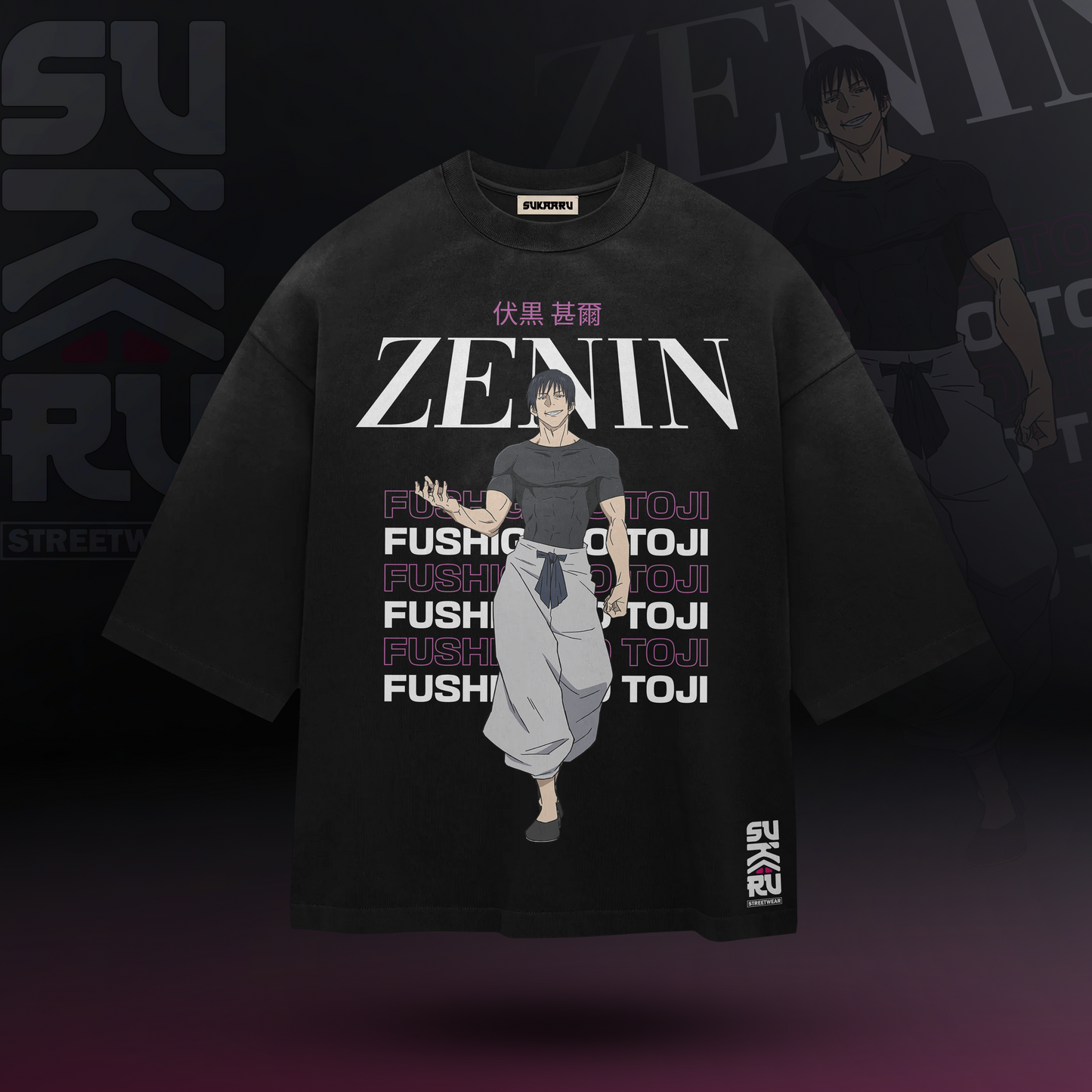 Toji Zenin T-Shirt – Jujutsu Kaisen – Oversized Drop Shoulder Baggy Fit – Design 001